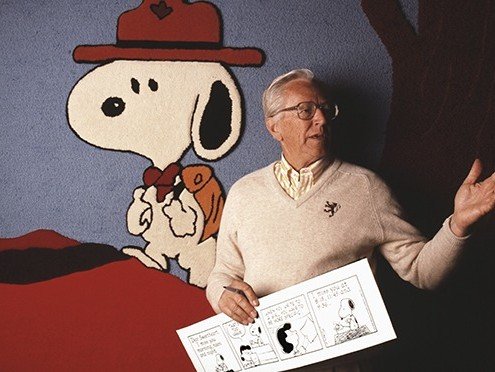 Charles Schulz with Snoopy