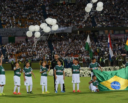 Fans of Atletico Nacional Pay Tribute To Brazilian Soccer Team Chapecoense Following Airplane Crash
